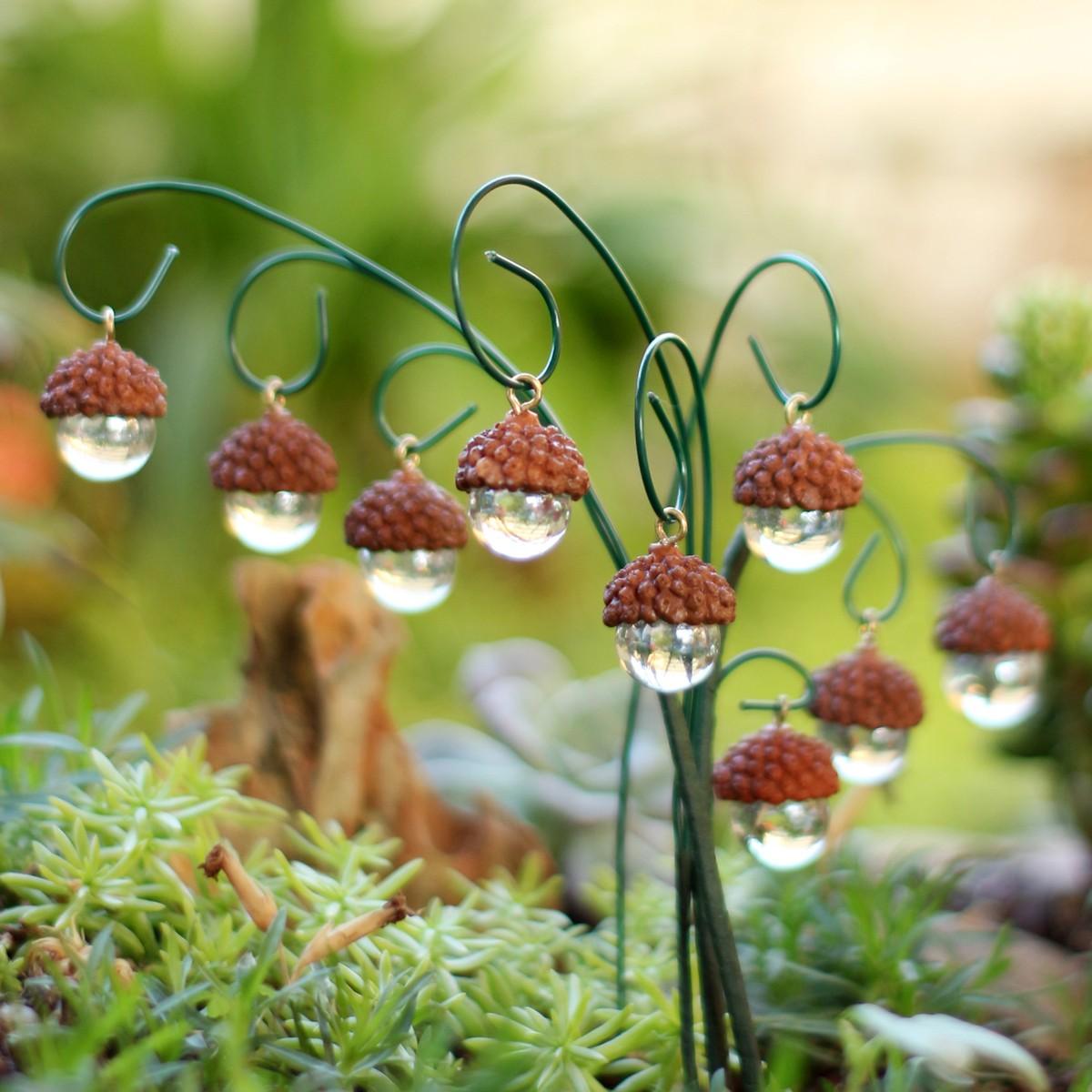 9 Piece Resin Acorn Hanging Decor Set, Fairy Garden Outdoor Decorative Accessories, Miniature Statue Decorations, Micro Landscape, Bonsai Craft Decoration, Garden Sculptures, Home Decor