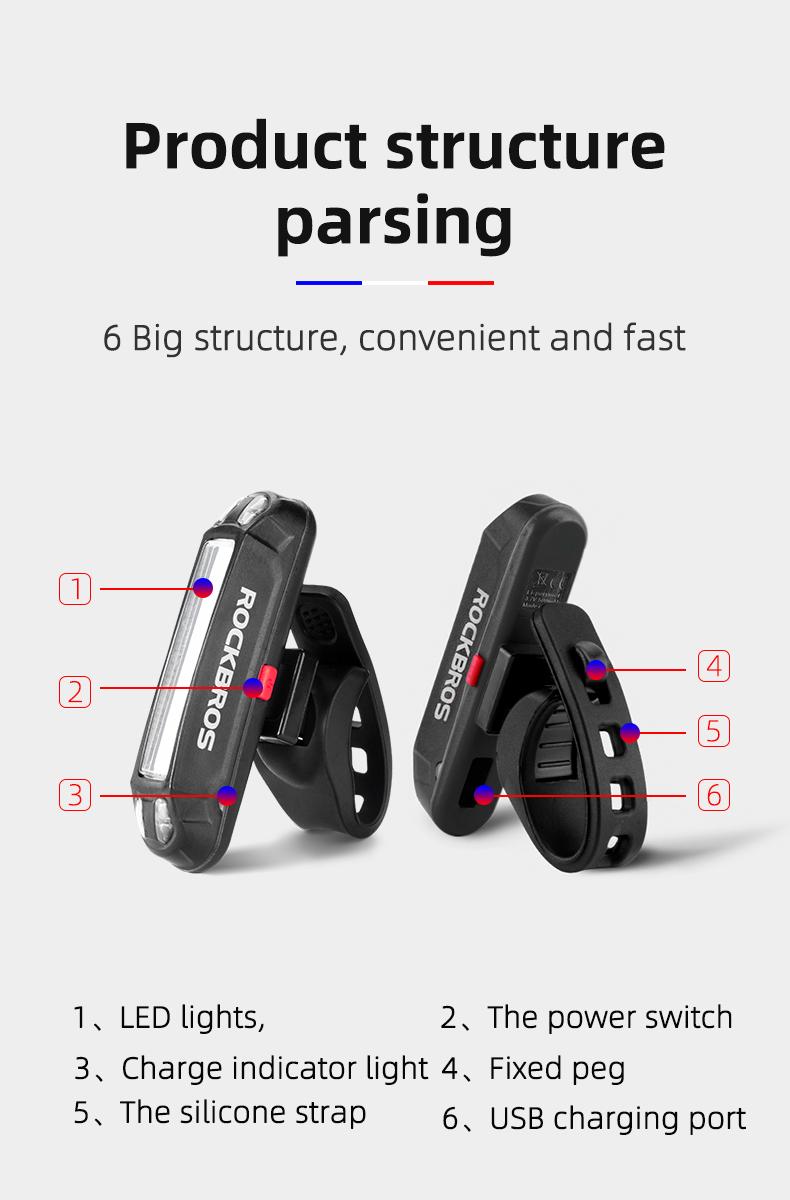ROCKBROS Bike Tail Light USB Rechargeable LED Bike Rear Light 6 Modes IPX4 Bike Taillight for Night Riding