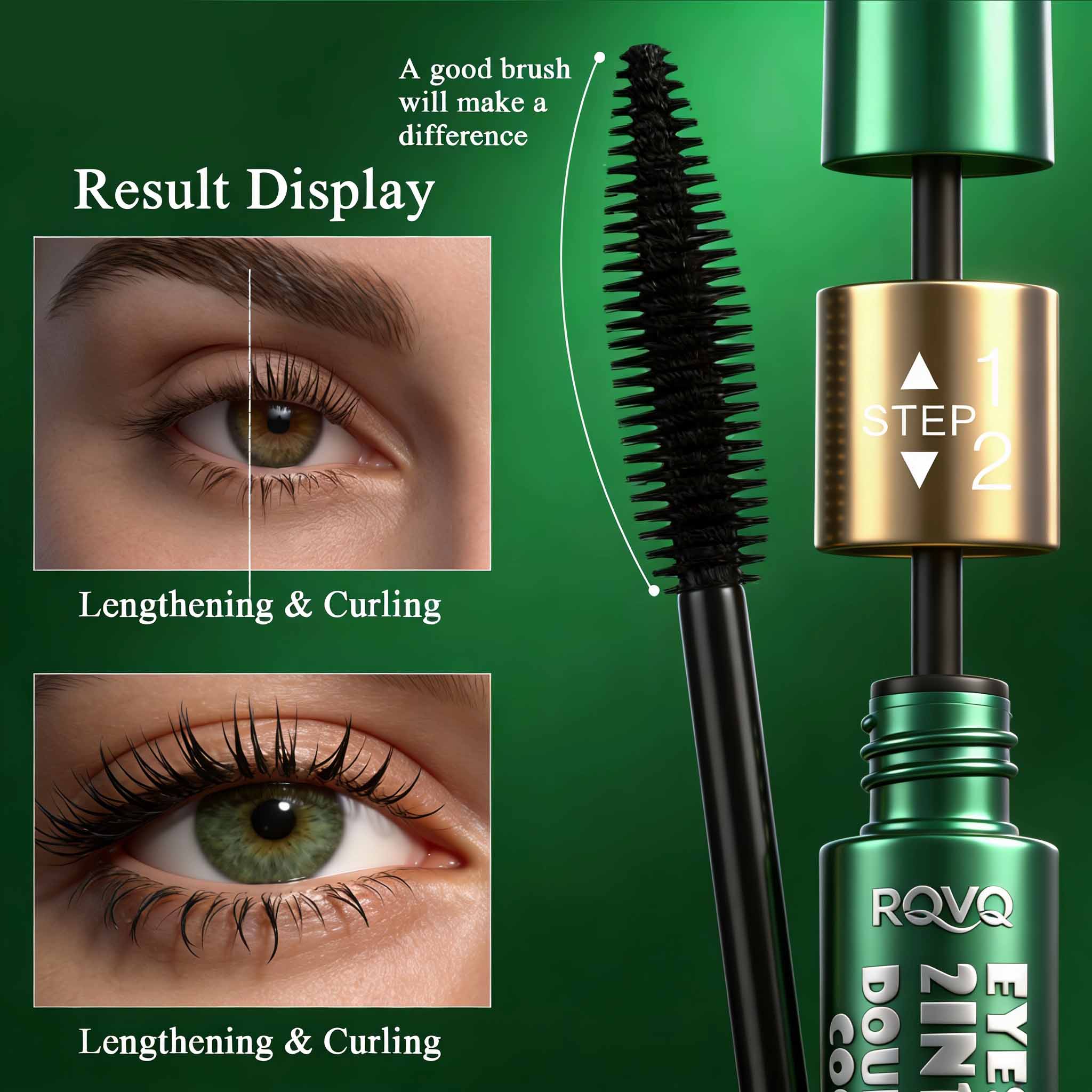 2-in-1 waterproof mascara, anti-smudging, non-greasy, long-lasting, curling mascara, Eyelashes Mascara, Smudge Proof Mascara