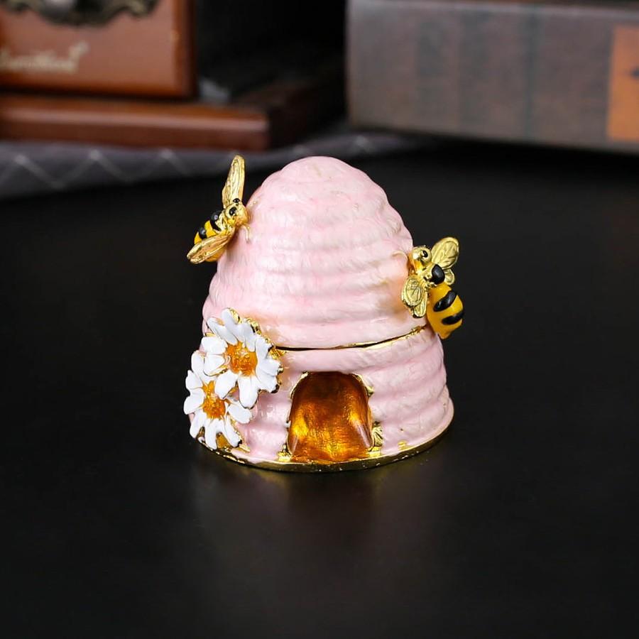 Elegant Beehive Jewelry Box, Hand-Painted Enamel Storage Case, Organize Necklaces, Dressing Table Mess, Trendy Country Style Garden Decor