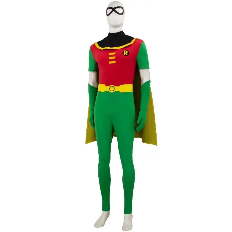 Men Superhero Robin Cosplay Costume for Halloween Movie Role Play Full Set Tight Jumpsuit Mask for Superhero Party Carnival Male