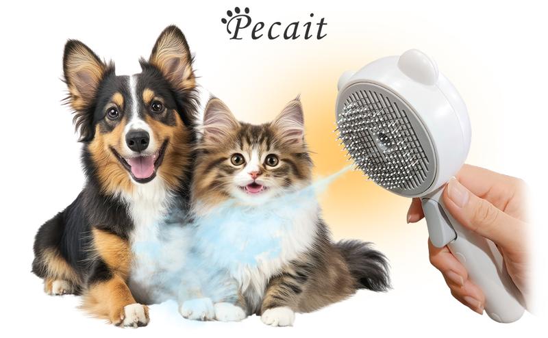 Bear Shape 3-in-1 Pet Steam Brush, Self-Cleaning Dog Cat Grooming Tool with Spray & Massage for Shedding Control Removal