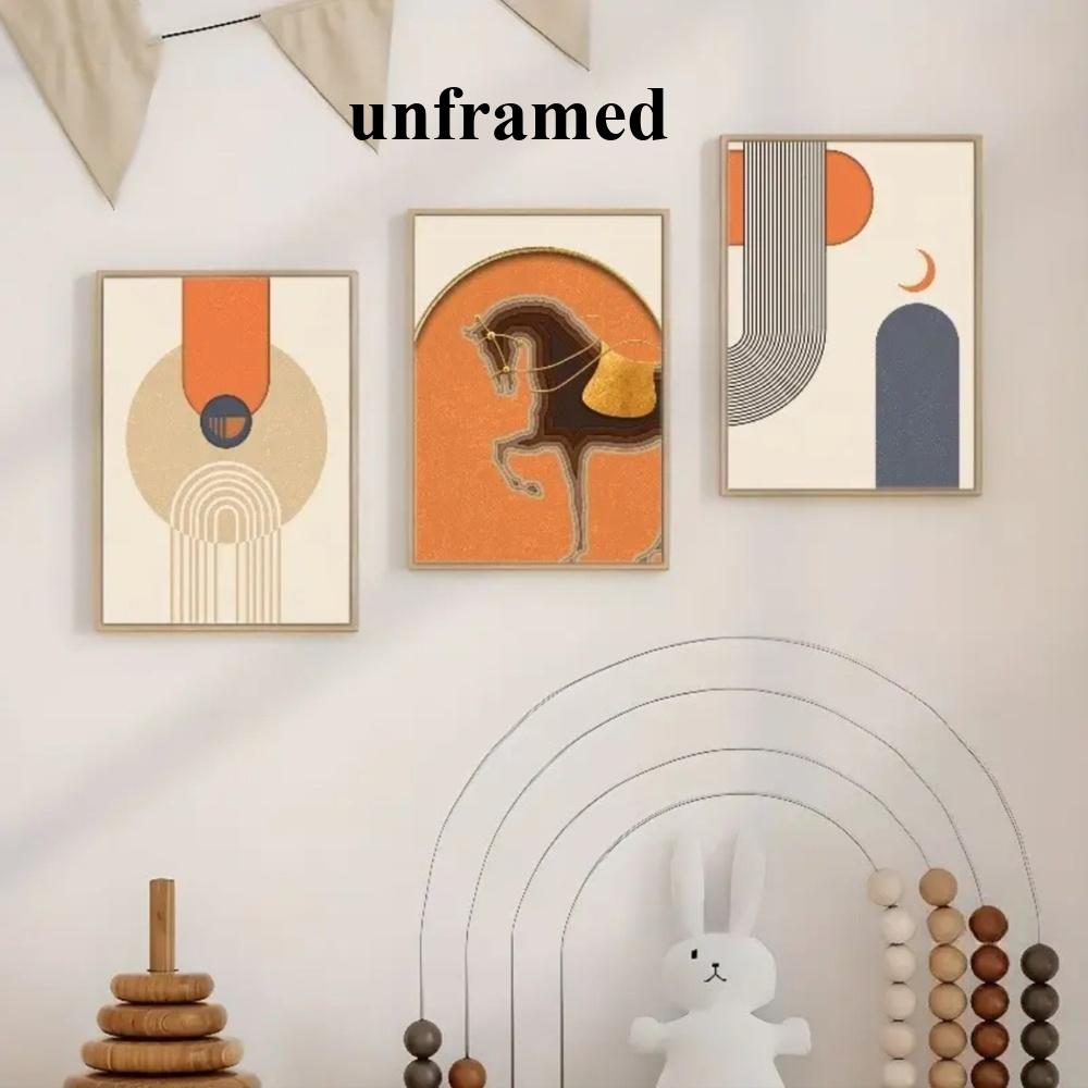 3-Piece Optional Wooden Frame Modern Bohemian Abstract Geometric Line Art Poster Waterproof Material HD Color Print High Color Accuracy Room Entrance Dining Decor