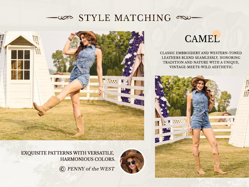 FIORALIE Women's Western Cowboy Boots Mid Calf Snip Toe Chunky Heel Embroidered Design Comfortable Walking Shoes - Footwear, Decor FIORALIE Women's Western Cowboy Boots Mid Calf Snip Toe Chunky Heel Embroidered Design Comfortable Walking Shoes - Footwear, Decor