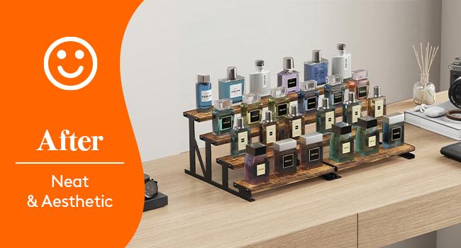 Brown Wooden Step-Tiered Multi-Purpose Storage Rack (9.9x9.3x6.1") - Men's Organizer, Cologne Stand Display, Perfume Display, Side Mount, Easy Installation for Bedroom, Kitchen Countertop (1 Pcs), Metal, Wood & Metal Brown Wooden Step-Tiered Multi-Purpose Storage Rack (9.9x9.3x6.1") - Men's Organizer, Cologne Stand Display, Perfume Display, Side Mount, Easy Installation for Bedroom, Kitchen Countertop (1 Pcs), Metal, Wood & Metal