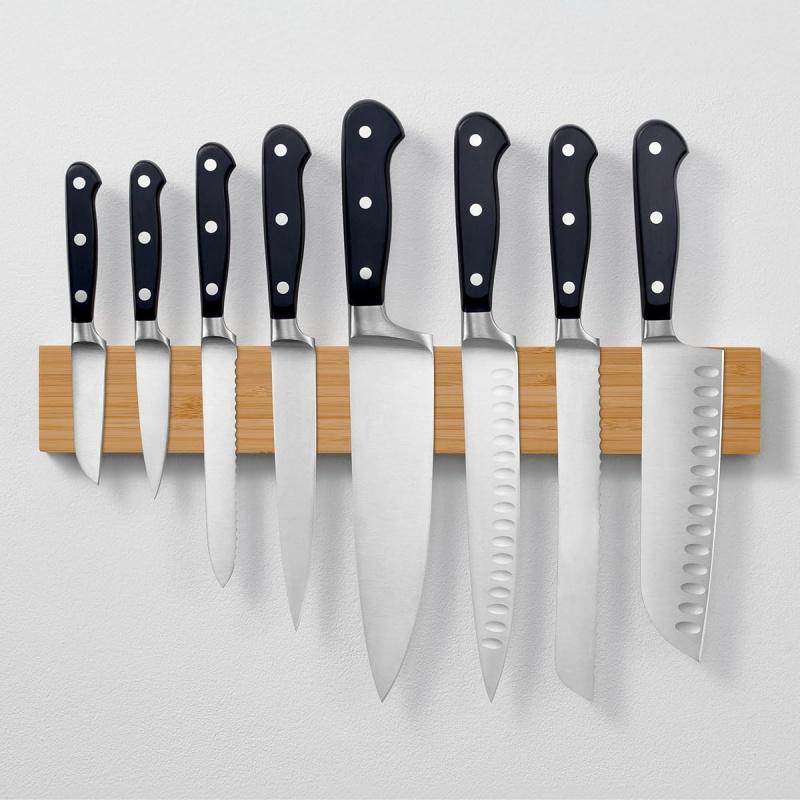 16" Magnetic Knife Holder for Wall, No-Drill Bamboo Knife Magnetic Strip, Extra strong Knife Holder, Self Adhesive Tape