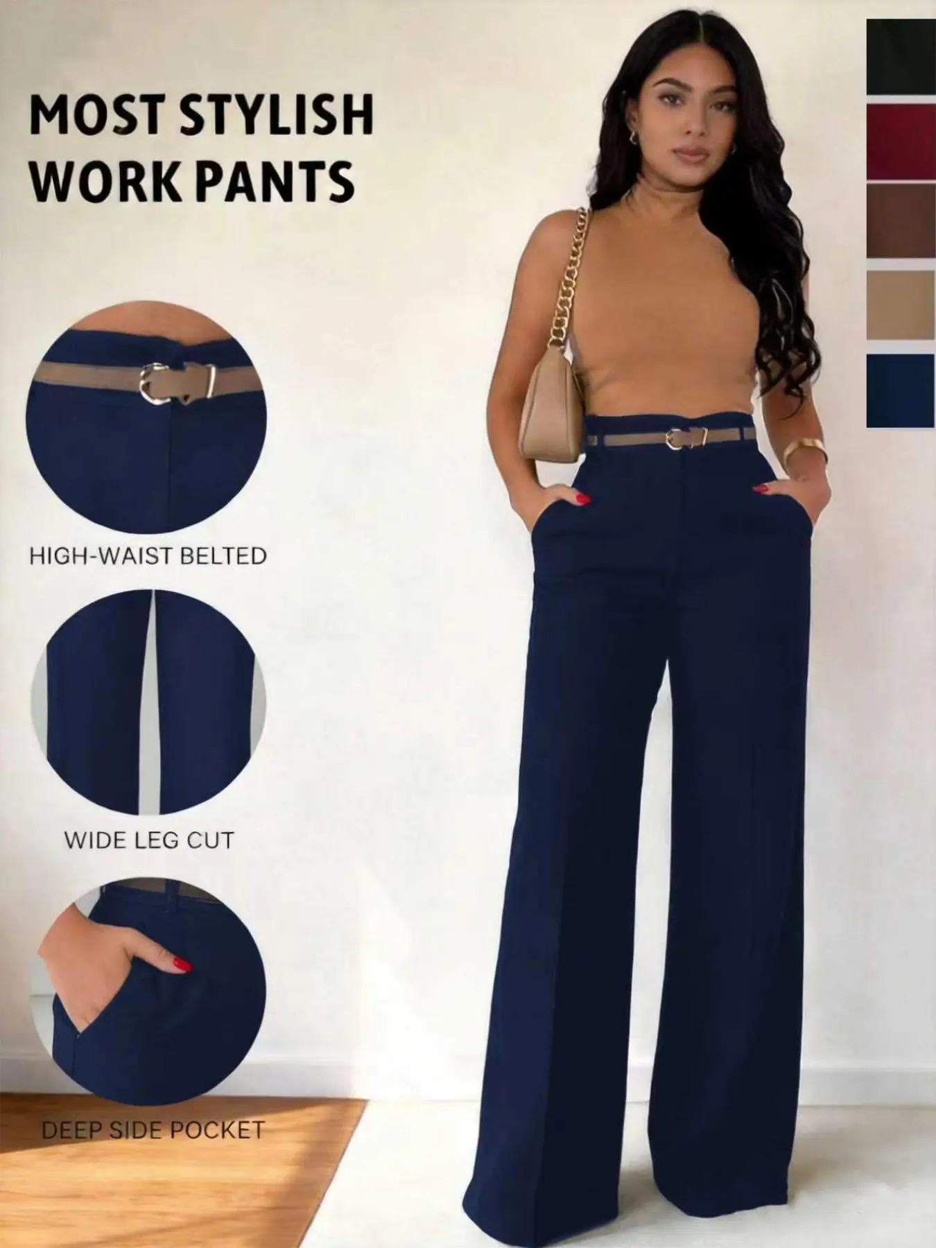 Women High Waist Wide Leg Suit Pants Fabric With Big Side Pockets, Elegant Draped Work Trousers, Versatile For Office, Party, Daily OOTD