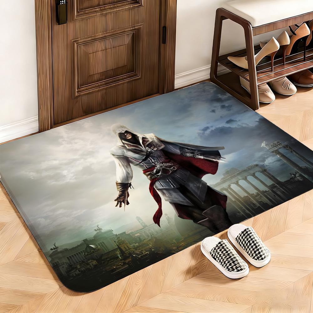 Action Assassin's Creed Floor Mat This soft flannel mat provides a cozy Soft flannel mat with quick water absorption, non-slip and durable. Easy to clean, ideal for bathroom and entryway use.