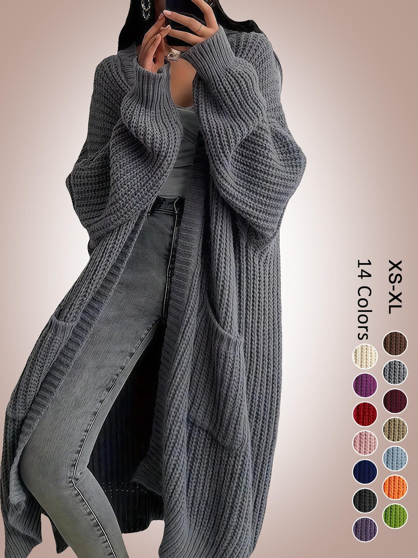 Women's Oversized Y2K Long Knit Cardigan, Ribbed Knit Fabric with Pockets, Loose Fit, Perfect for Spring, Fall and Winter, Casual Layering Outerwear