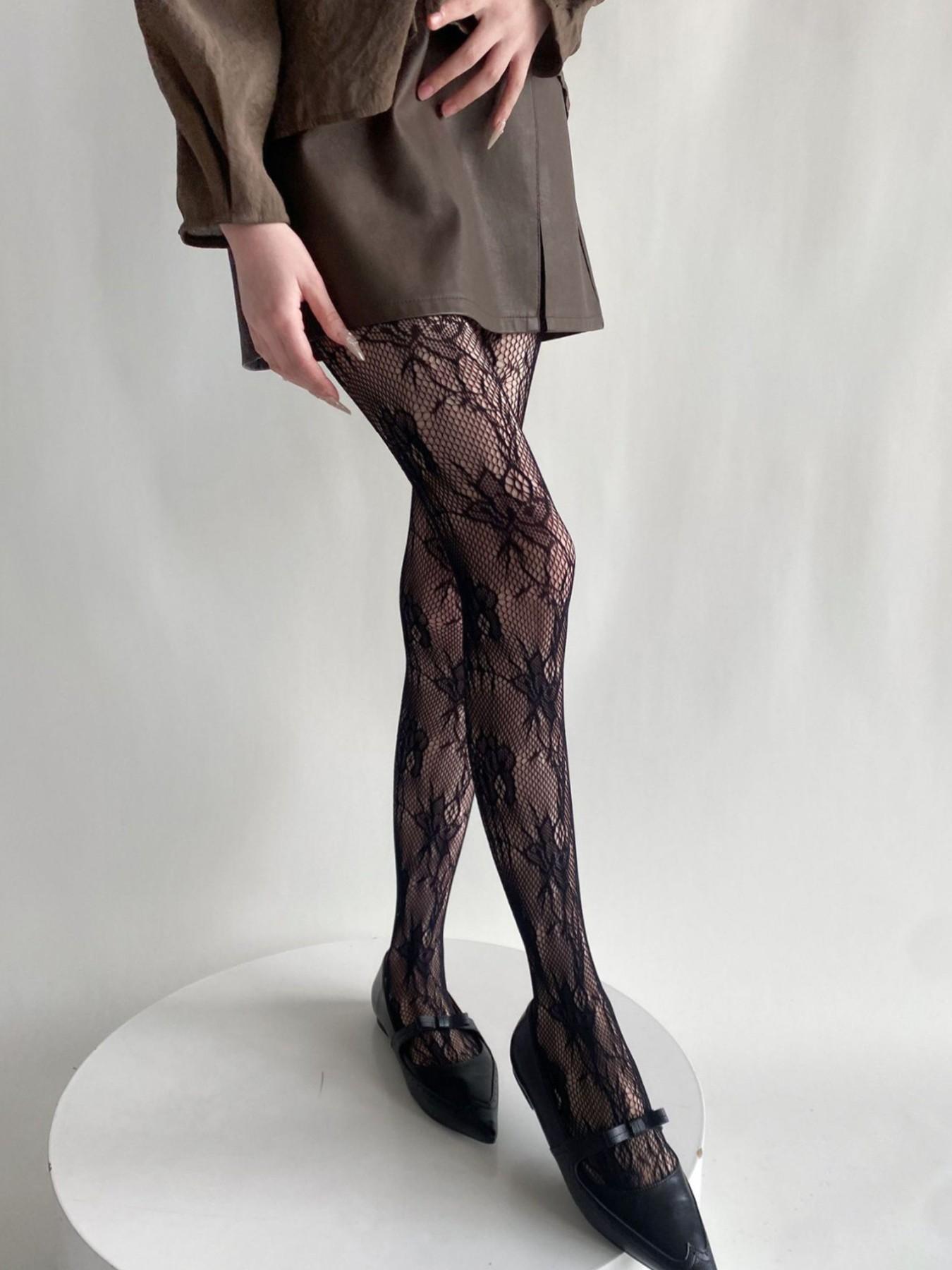 Y2K Floral Lace Fishnet Pantyhose, Vintage Mesh Sheer Stocking, High Elastic Anti-Pick Stocking, Sweet Cool Girl Fashion, All Seasons