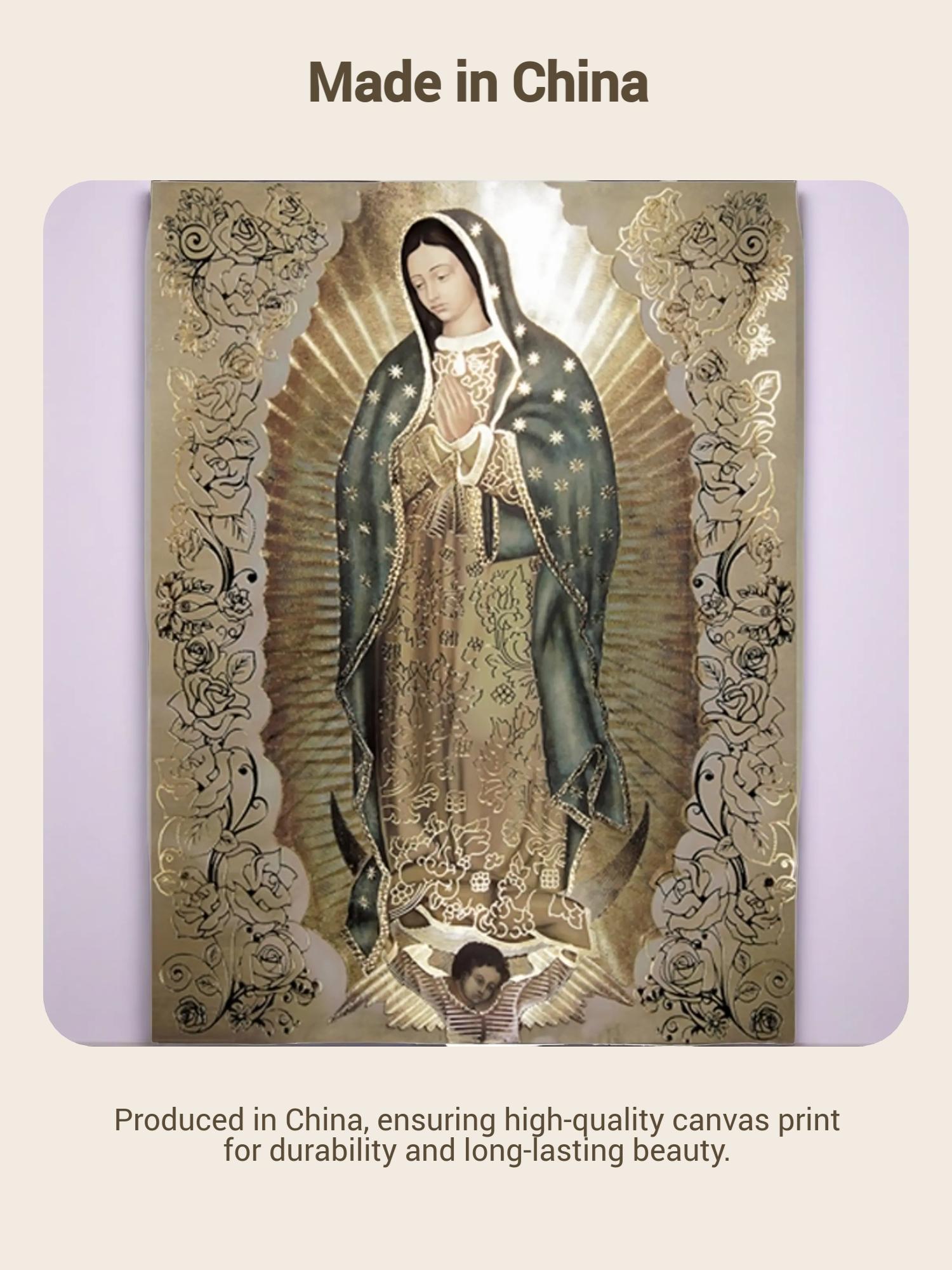 Guadalupe Virgin Mary Pattern Unframed Painting, Wall Art Canvas Printing, Wall Decor for Home Living Room Bedroom, Religious Decoration