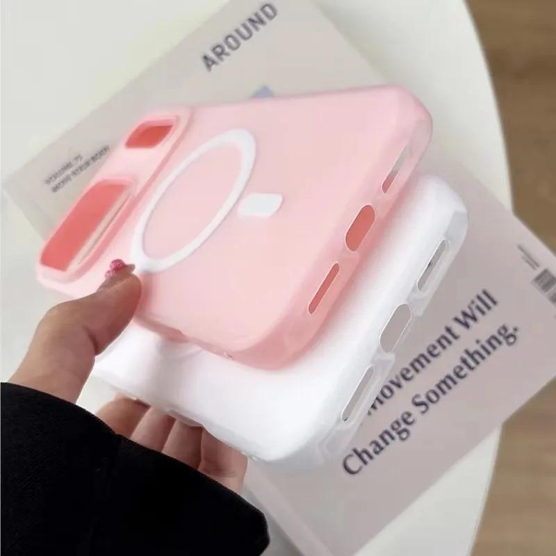 MagSafe Compatible 2-in-1 Shockproof Protection Case for Multi-Model iPhone Series (17 Air,17,16,15,14,13,12,11 Pro Max Plus) - Candy Color Silicone Magnetic Soft Shell Phone Accessory for Women, For Iphone 15Pro Max