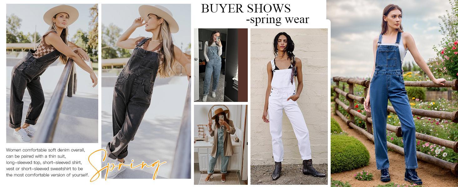 Imily Bela Womens Denim Bib Overalls Barrel Leg Adjustable Strap Jean Pants Jumpsuits with Pockets