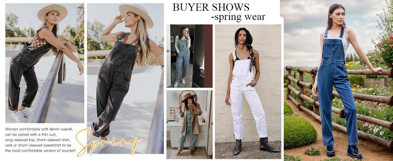 Imily Bela Womens Denim Bib Overalls Barrel Leg Adjustable Strap Jean Pants Jumpsuits with Pockets