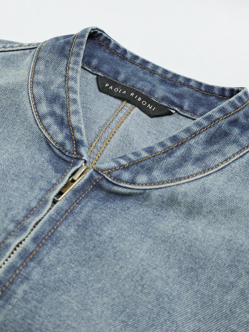 Women's Denim No Stretch Pilot Jacket, Loose-Fitting Zipper Fly, Casual Fashion Outerwear, Perfect for Daily Wear