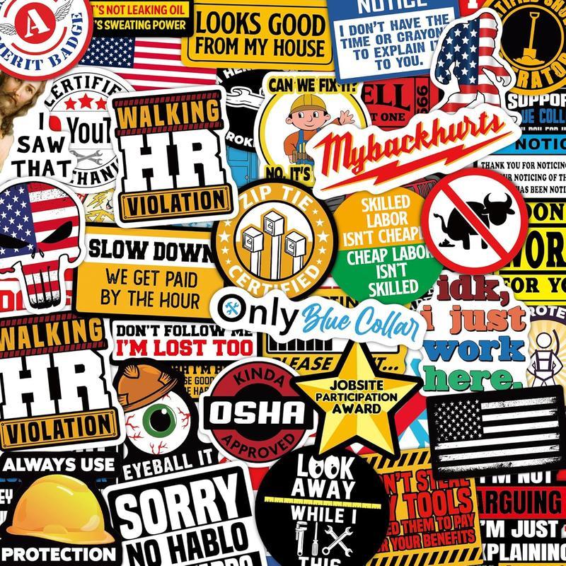 150 PCS  UV-Resistant, Easy to Apply - Funny Hard Hat Stickers for Adults, Tool Box, Helmet, Blue Collar Stickers, Prank Meme Vinyl Waterproof Decal for Mechanics, Electricians, Union, Military, Construction.