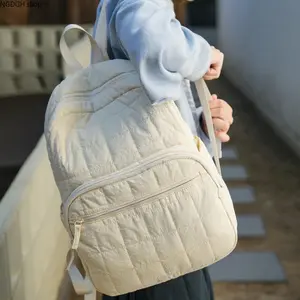 Minimalist Quilted Daypack - Stylish Gray Oversized Padded Backpack with Roomy Interior & Front Zipper, Breathable Comfortable Durable Build Great for Travel Vacation Daily Use & Urban Lifestyle