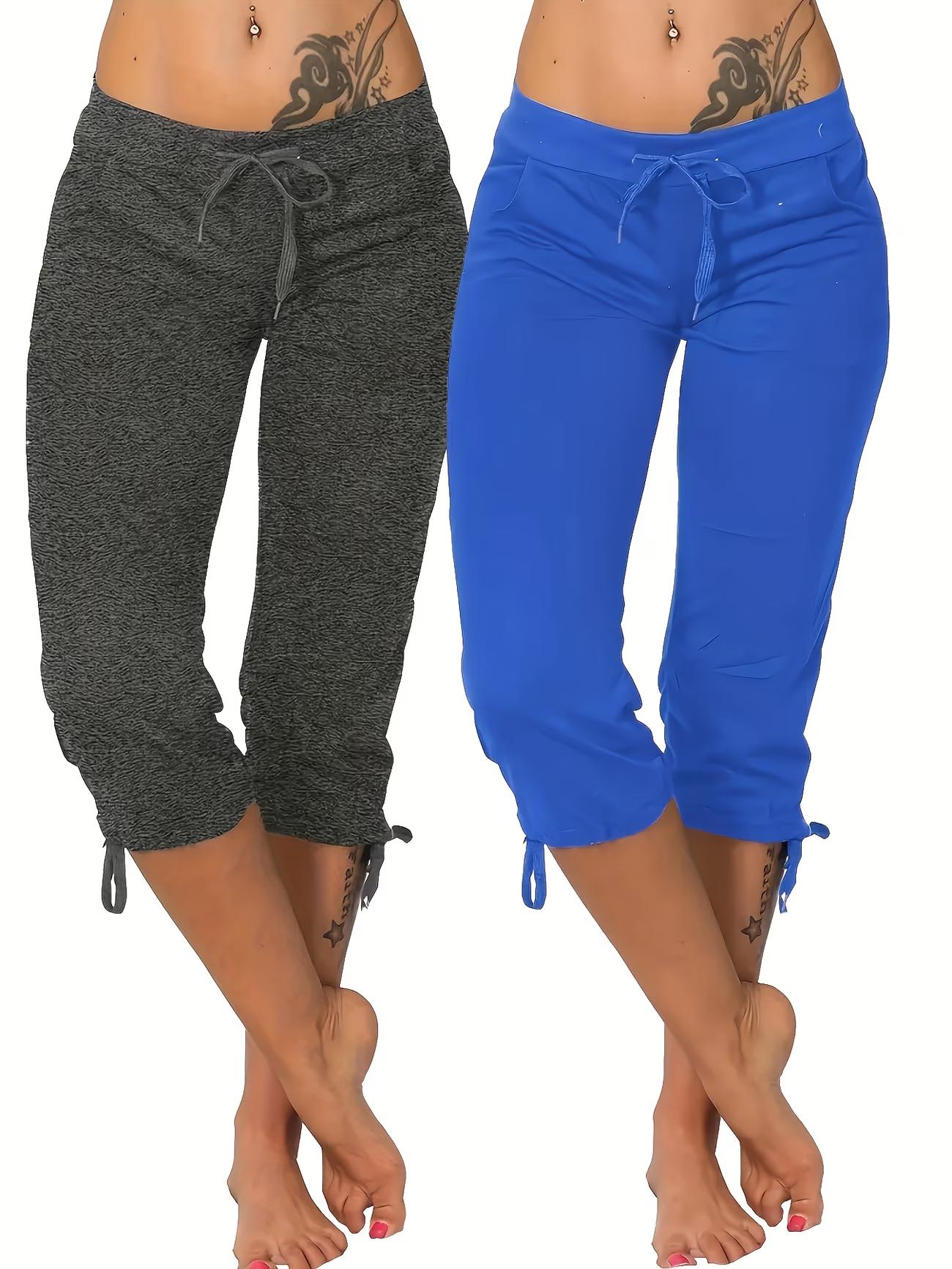 Pack of 2 women’s lightweight capris with drawstring waist — casual long pants, comfortable and stylish, suitable for spring and summer