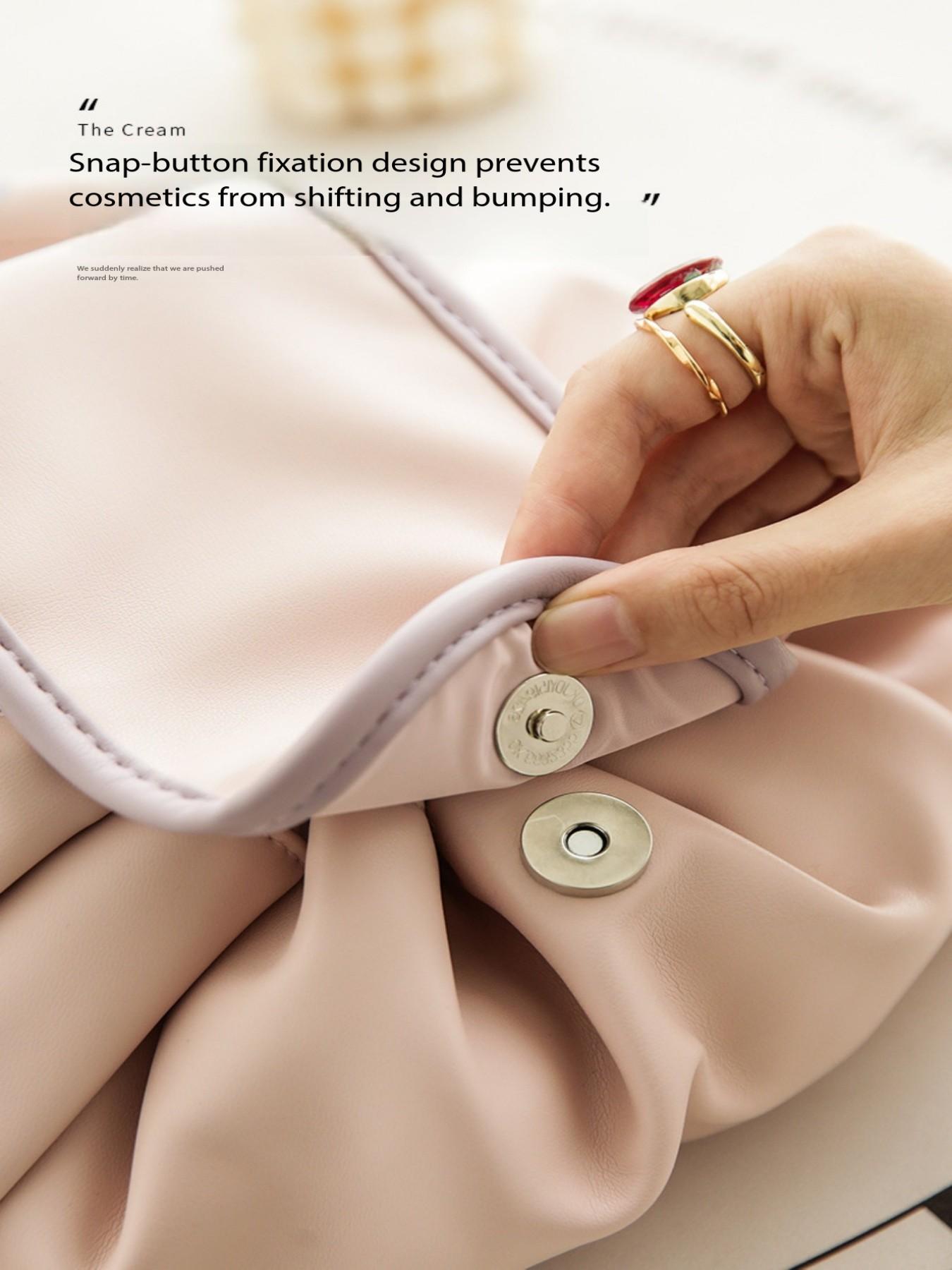 New Lazy Drawstring Makeup Bag for Women, Portable Waterproof PU Travel Wash Bag, Handheld Storage Pouch Box, High-End Design