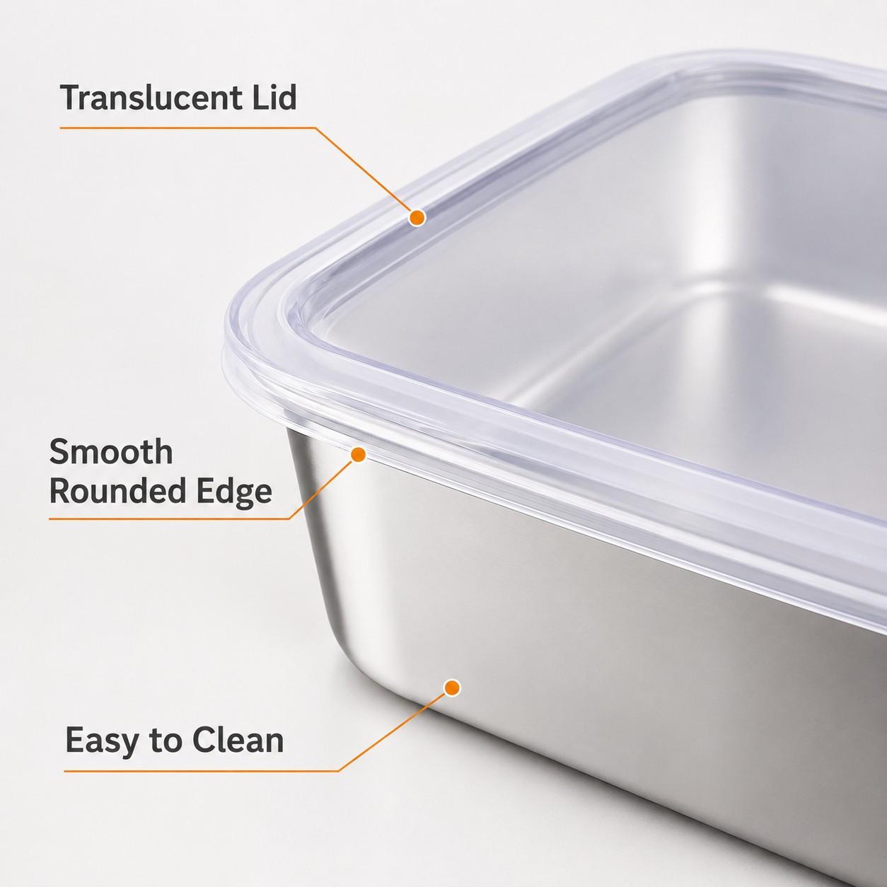 Stainless Steel Rectangular Tray with Lid – Thickened food-grade storage tray for steaming, serving and food preservation. Durable multi-purpose kitchen container, not microwave safe.