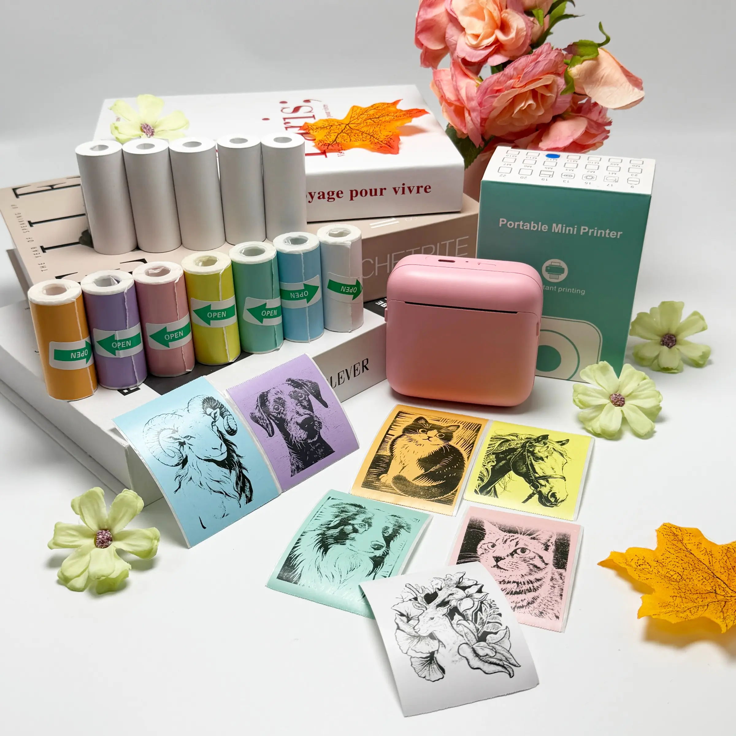 12 Roll Paper Multi-Functional Sleeve Printer, Wireless Mini Inkless Design, Print Photos, Notes, Texts, Ideal for Study, Home, Travel, Office Use