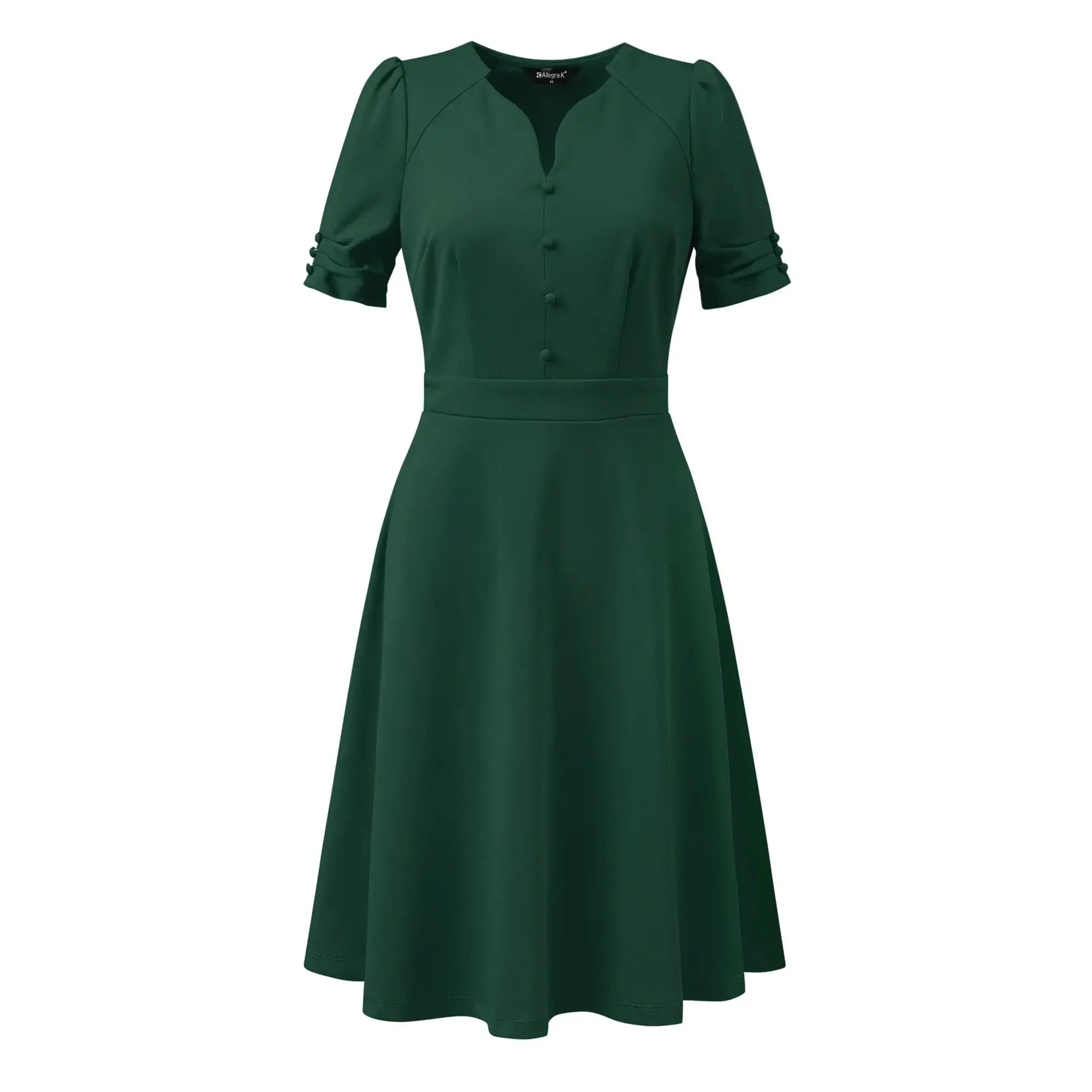 Elegant Puff Sleeve Dress Casual Fabric V Neck A-Line Office Work Dresses