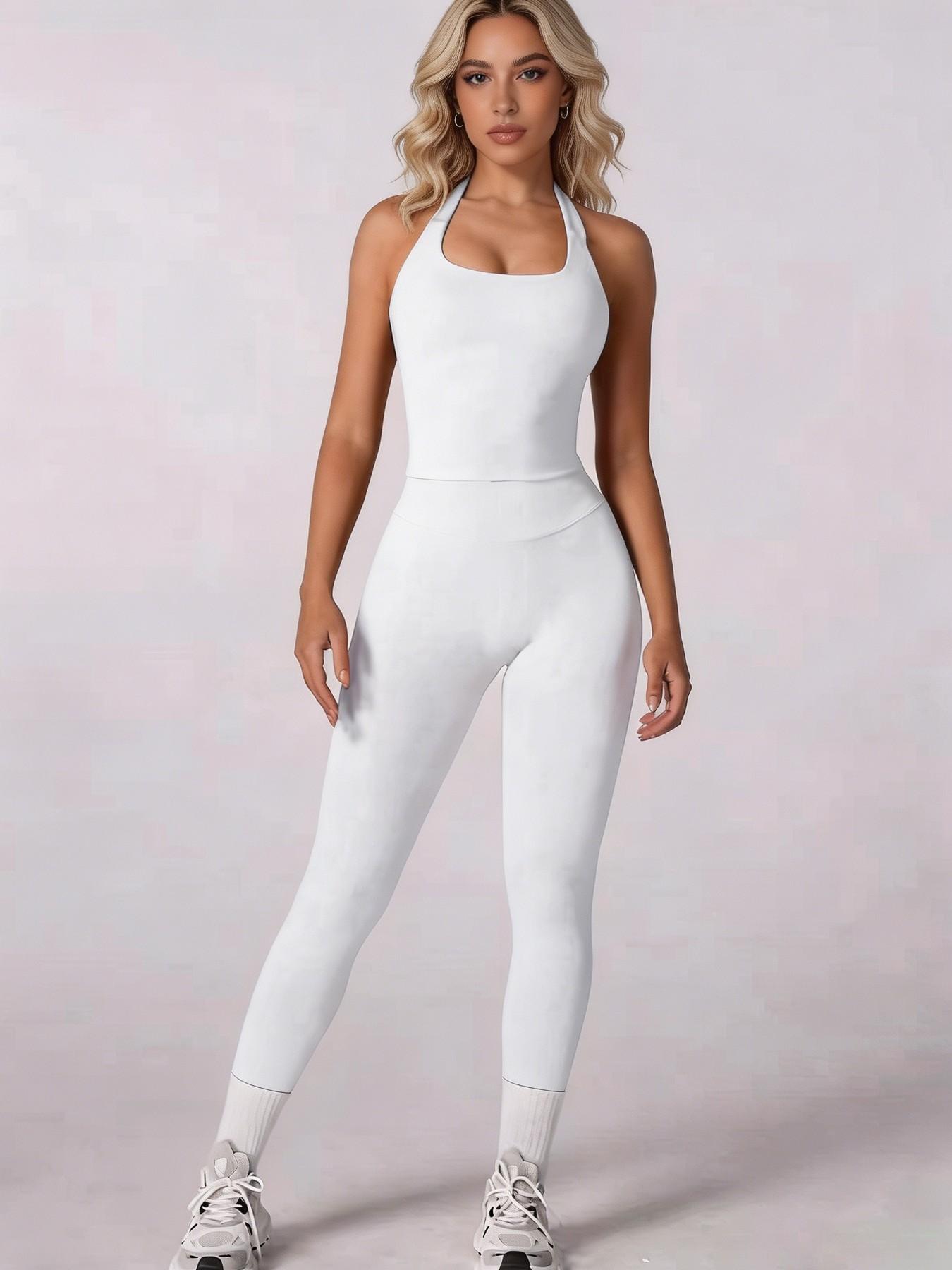 Halter Neck Backless Yoga Set - 12+ Colors, Seamless 2-Piece Workout Outfit with Butt Lifting Leggings, Buttery Soft & Squat-Proof for Gym, Yoga & Everyday Wear, Backless Gym Clothes, Workout Sets, Seamless Sport Clothing
