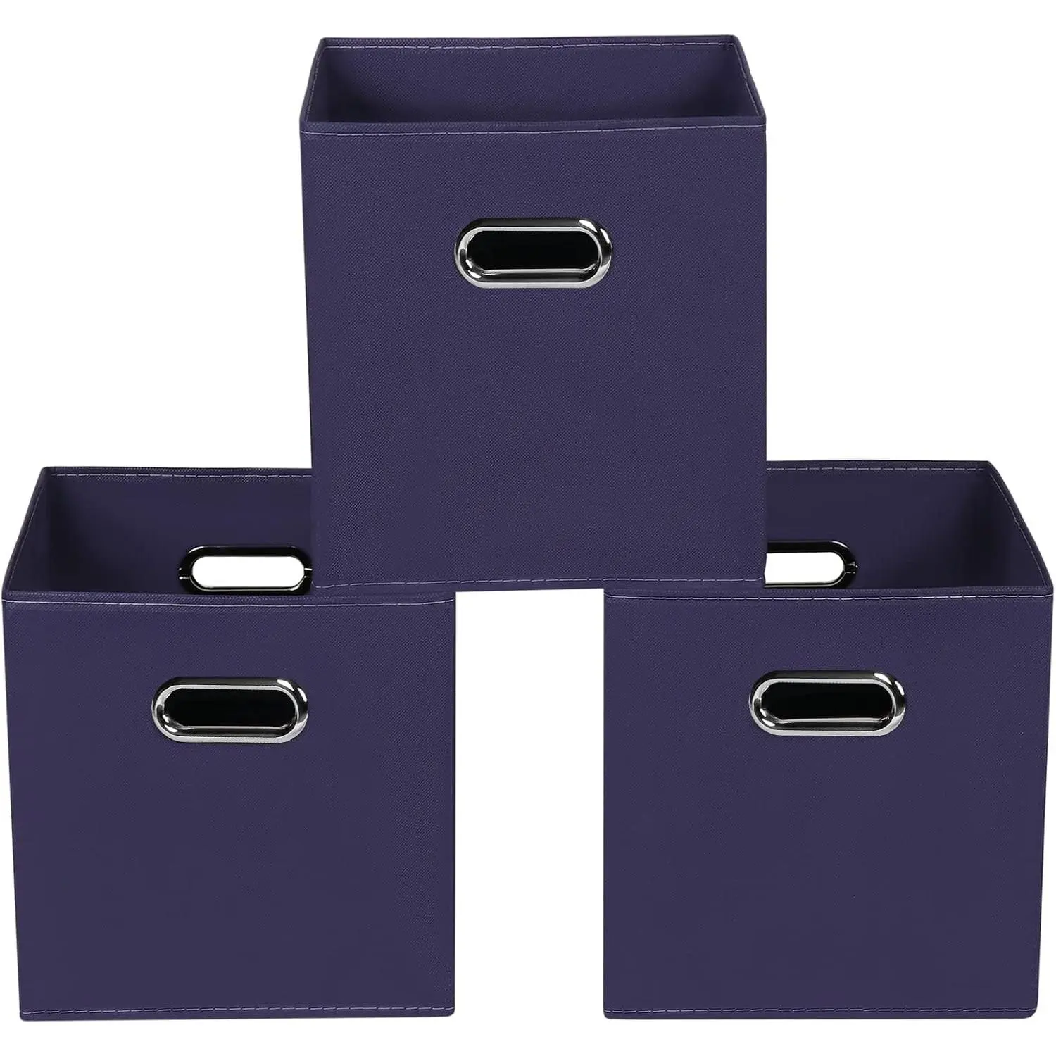 Navy Blue Fabric Storage Bins, Set of 3, 11x11x11, Foldable Cube Bins for Cloth or Accessory Storage