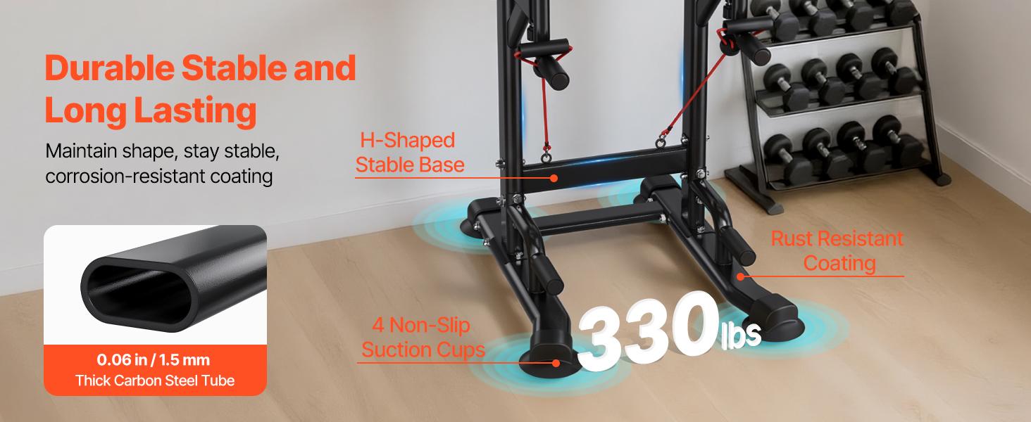 VEVOR Pull Up Bar, 330 LBS Power Tower Dip Station, Workout Dip Station with H-Shaped Stable Base Back Pad, Adjustable 12 Level Height Free Standing Chin Up Bar for Back, 4-Level Adjustable Back Pad