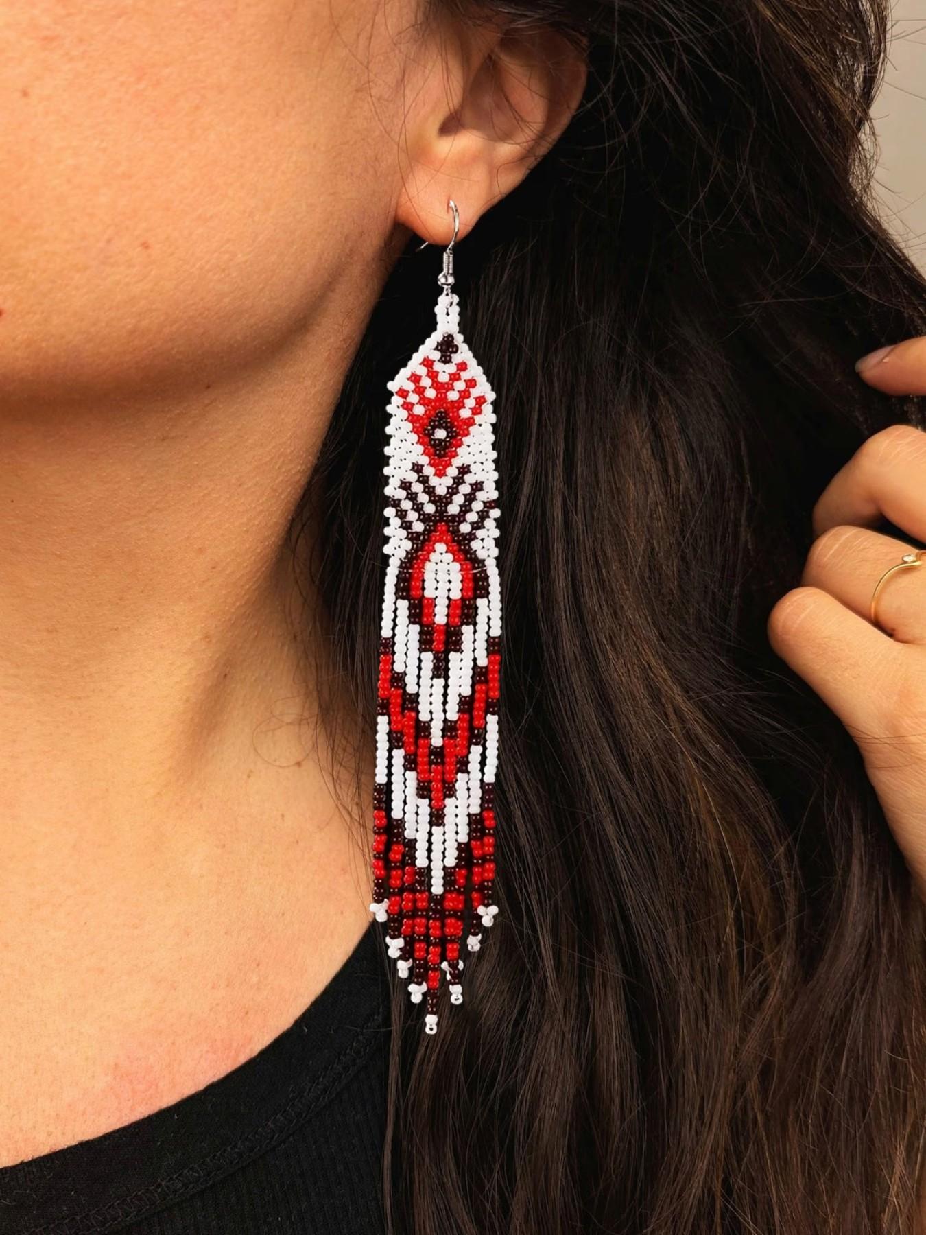 Handmade Beaded Earrings, Long Women's Beaded Earrings, Totem Blessing Earrings, Dangling Earrings in Multiple Colors, Bohemian Style, Summer Jewelry
