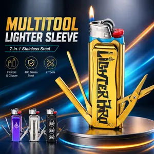 Stainless Steel Lighter Sleeve, 7-in-1 Multitool Cover Fits Bic & Clipper Lighters