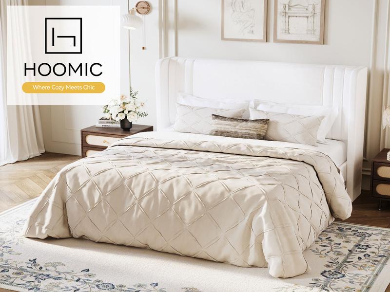 HOOMIC Upholstered Platform Bed Frame【Frame Only No Mattress】,Wingback Headboard with Vertical Stripes in Dutch Velvet,Full/Queen/King/Sizes,No Box Spring Needed,Pink/Black/White/Blue/Green/Gray