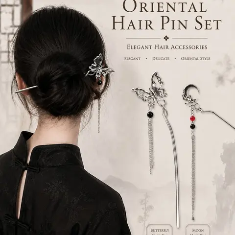 2PCS Vintage Floral Metal Hair Sticks for Women and Girls, Hairstyle Accessory, Ethnic-Style for Buns, Updos, Casual Outfits and Daily Styling, Random Colors