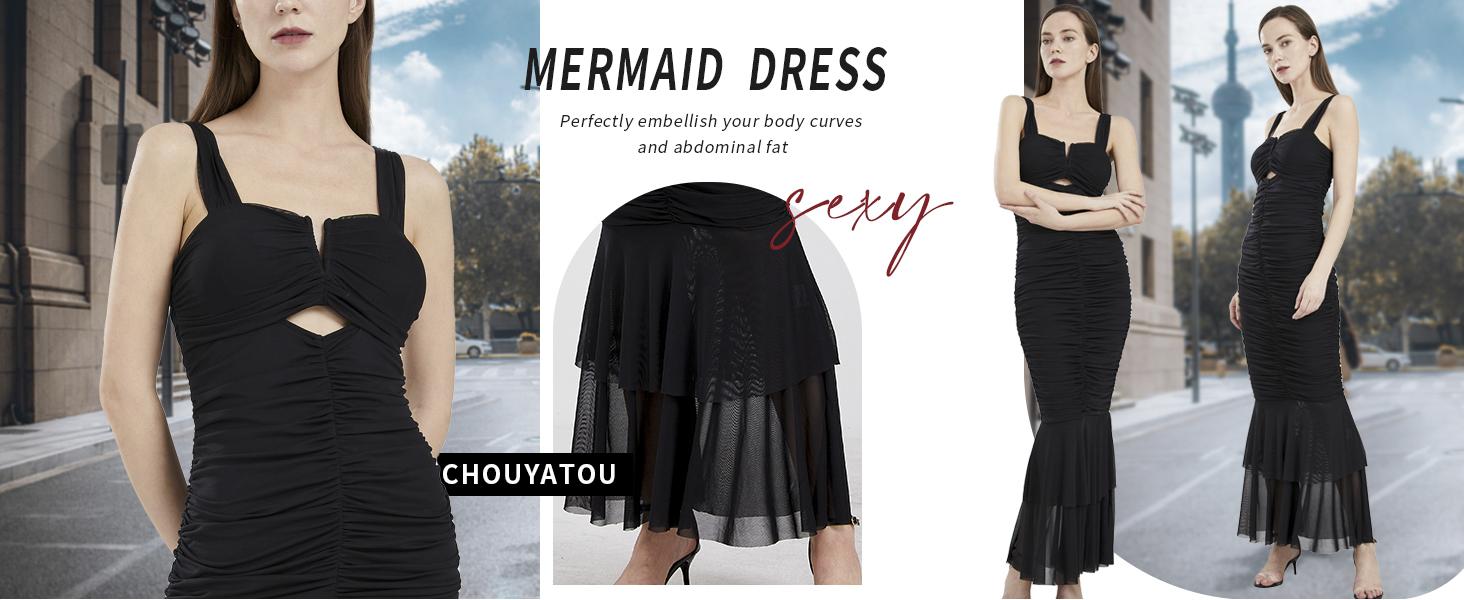 Chouyatou Womens Strenchy Ruched Bodycon Cocktail Party Dress Maxi Mermaid Corset Dress Evening Gown Chouyatou Womens Strenchy Ruched Bodycon Cocktail Party Dress Maxi Mermaid Corset Dress Evening Gown