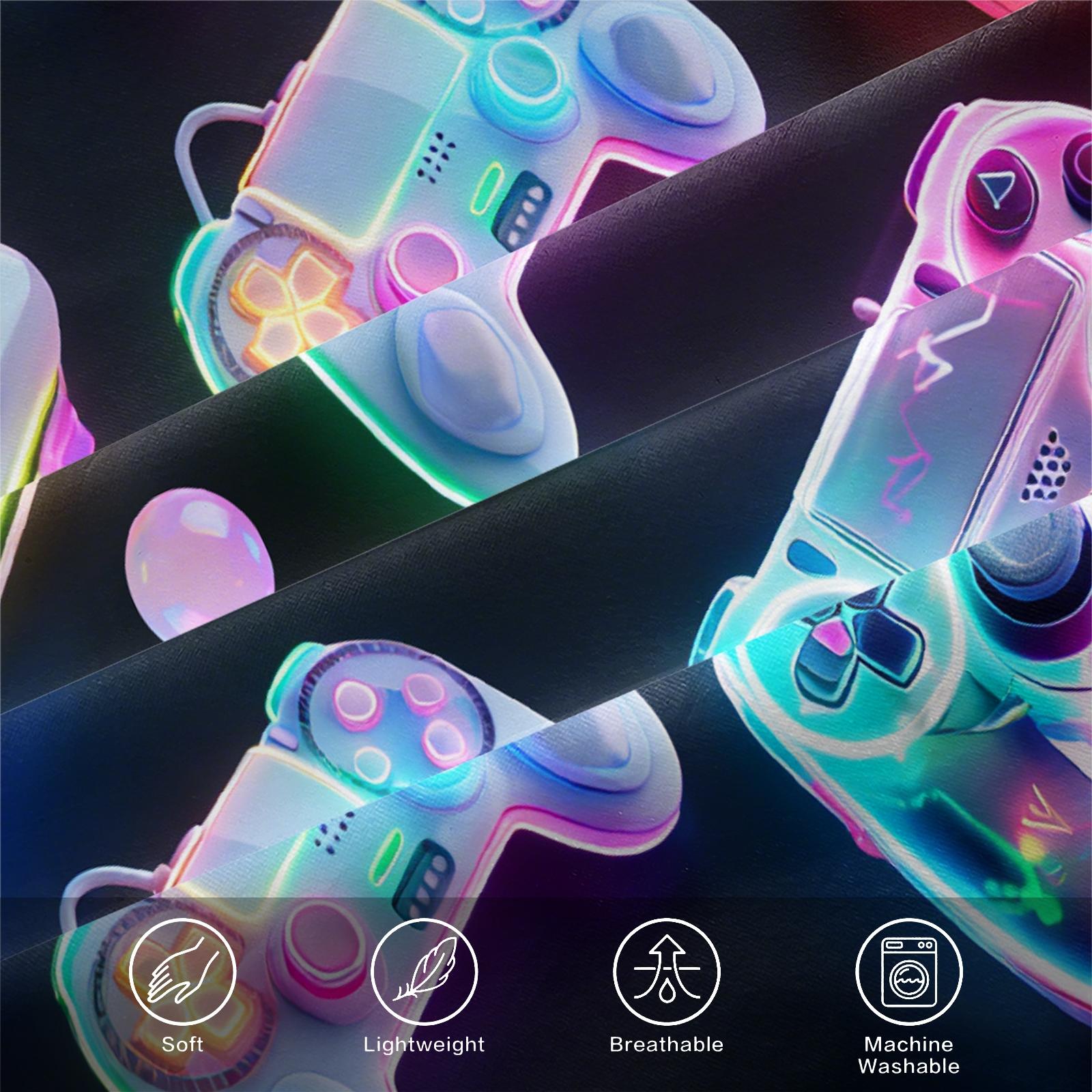 3-Piece Neon Game Controller Bed Set Fitted Sheet Set, Cyberpunk Style, Soft Skin-Friendly Fabric, Ideal for Gaming Rooms, Boys' Dorms, Comfortable & Stylish