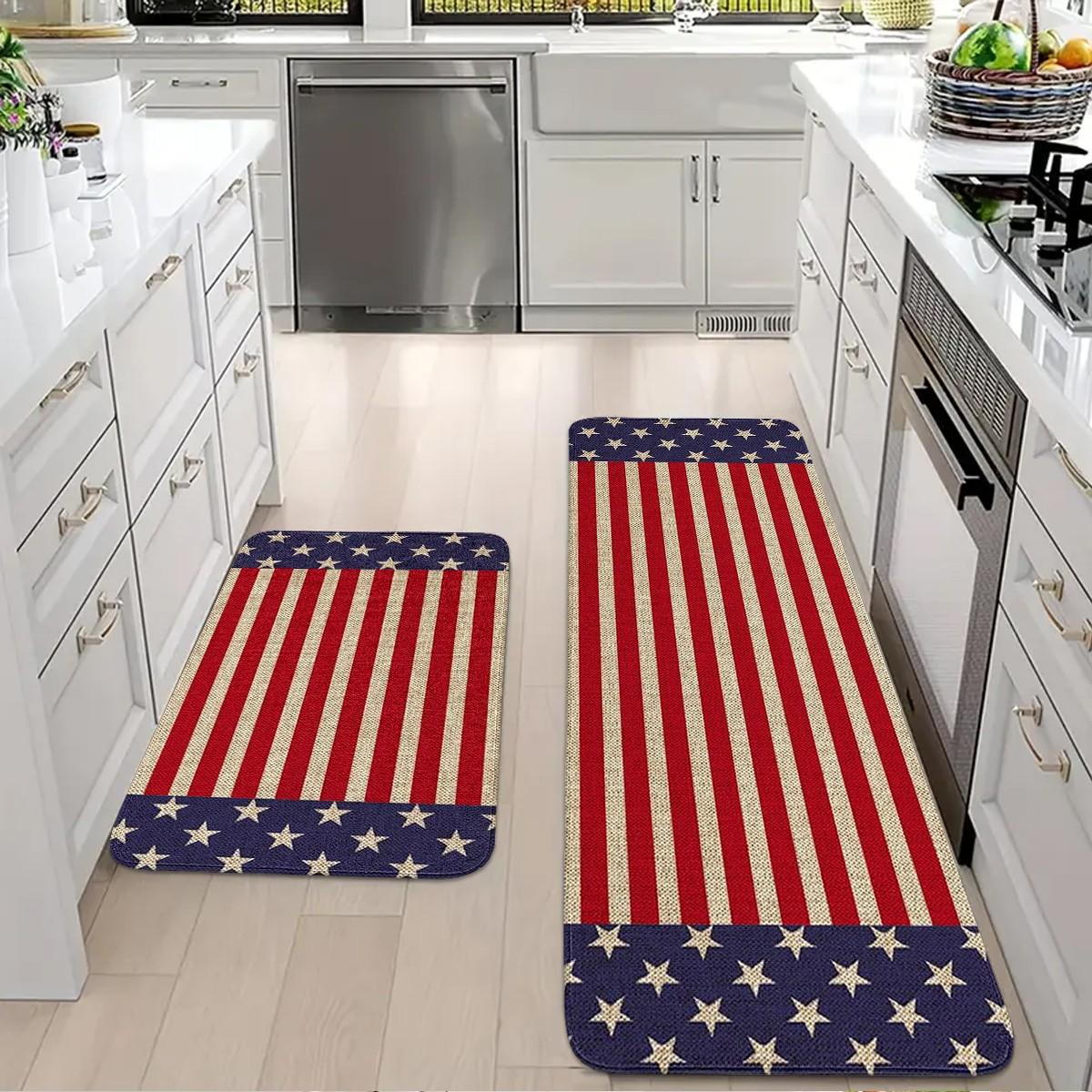 JIT 1/2/3 pc of flannel flag Memorial Day and Independence Day White Eagle Embroidered Carpet for Multi-Scene Use as Decorative Carpet - Kitchen Carpet Set, Flannel Washable Side-Edge Soft Carpet, Suitable for Kitchen, Bedroom, etc.