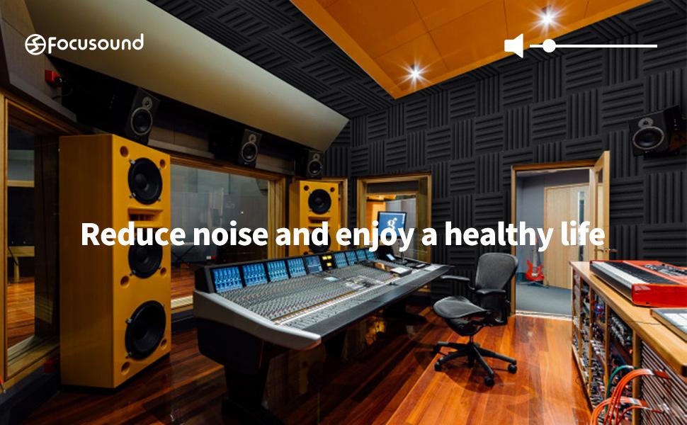 Soundproofing Focusound 6 Grooves 50 Packs Noise Reduction Foam Panels 2" x 12" x 12" with 300PCS Double-Side Adhesive. Noise-Cancelling Foam Panels optimize sound quality for room decoration, ideal for creators, streamers, and gamers. Room Accessories.