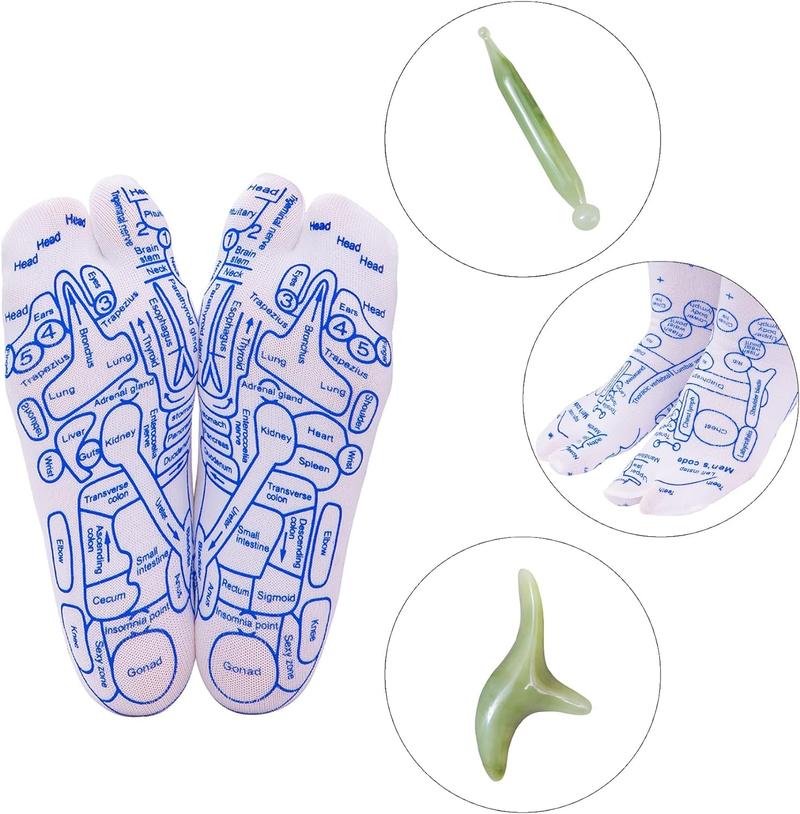 Reflexology Socks with Acupressure Pen Foot Pain Relief Remedy for Foot Massage Reflexology Tools Foot Massage Socks for Women Men with Beginner Acupoint Massage Tools Set of 8