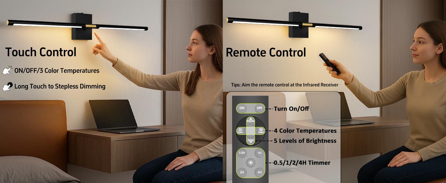 Battery Operated Wall Sconces w/ Remote Control Set of 2 | 31.5 inch | Upgrade 10000mAh | 3000K-6000K LED Wireless Wall Light for Bedroom, Picture Lights for Wall, Hallway, Background Wall