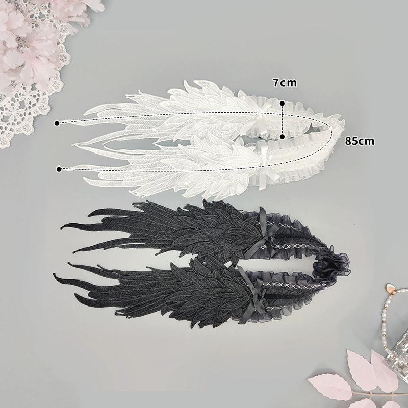 Dark Gothic Lolita Harajuku Hairband Angel Feather Wings Lace Trimmed Headpiece Black& white Lolita Wing Hair Accessories