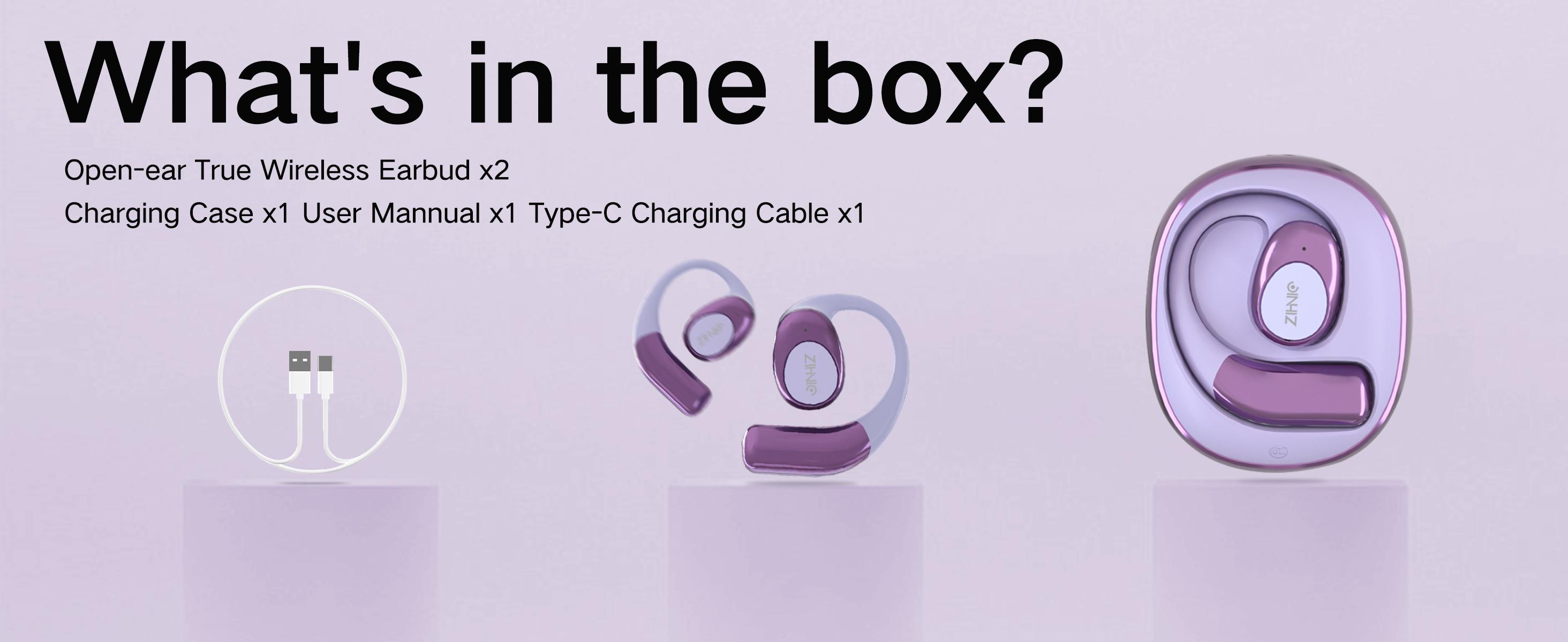 ZIHNIC S09 True Wireless Open Ear Earbuds Bluetooth 5.4 IPX5 Waterproof 35Hrs Playtime On Ear Headphones Immersive Premium Sound Long Distance Connection Headset with Charging Case Light-Weight Headphones Built-in Microphone Purple Audio