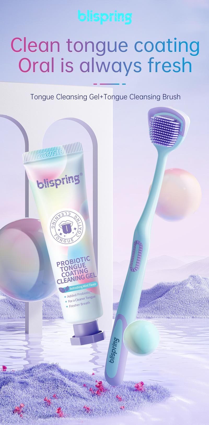 Blispring Tongue Scraper and Cleaning Gel Set | Targets Bad Breath at The Source, Ultimate Fresh Breath Routine (Scraper & Gel Bundle) Oral 1 Pcs