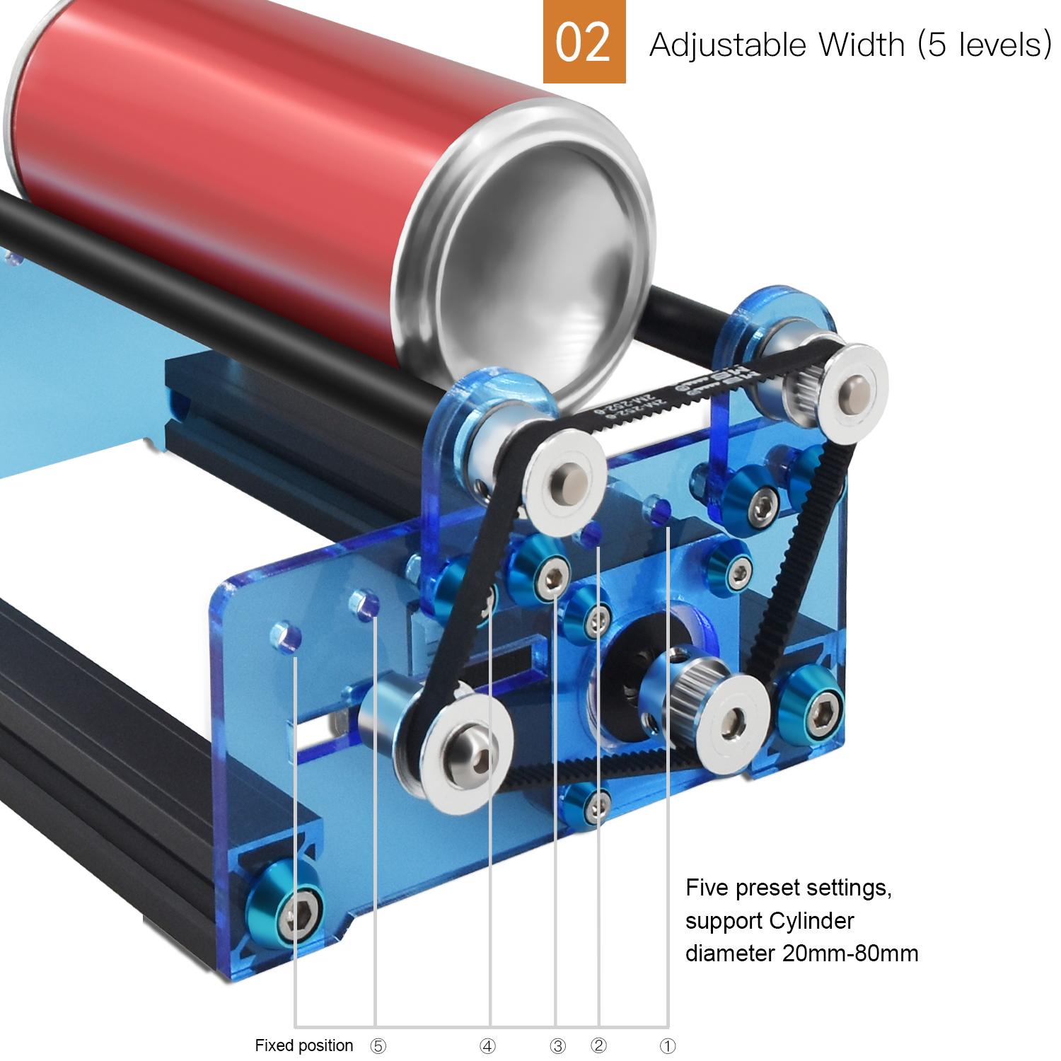 Rotary Roller, Engraver Y-axis Rotary Roller Engraving Module for Engraving Cylindrical Objects Cans，Adjustable to 5 roller positions, Rotary roller is compatible with Lightburn and LaserGRBL, Compatible with Most Engraving Machines