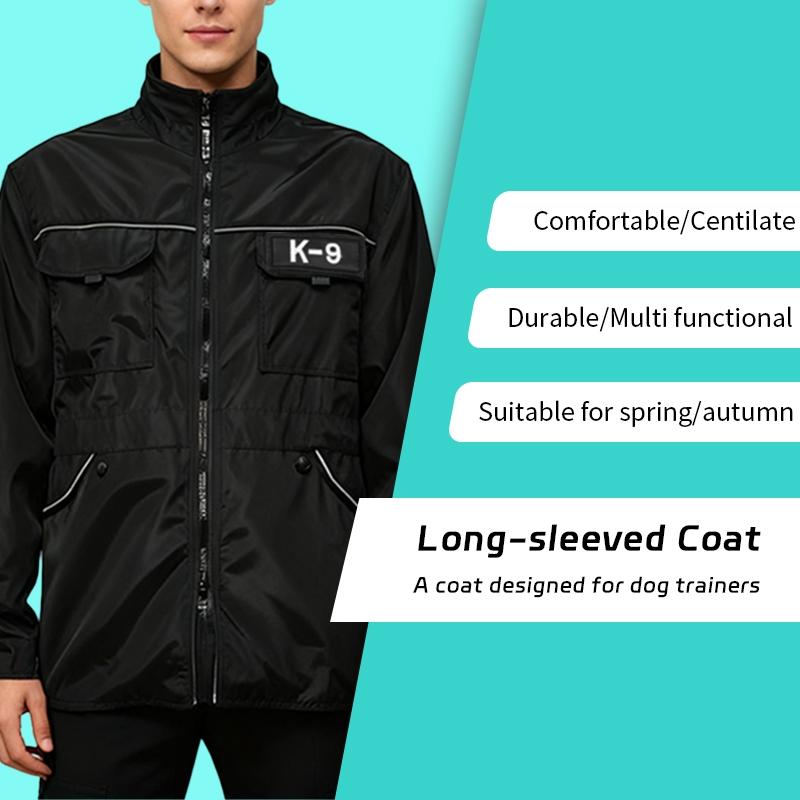 Long Sleeve Dog Training Work Jacket, Waterproof Anti-Stain, Multiple Pockets, Versatile Pet Care Clothing for Trainers