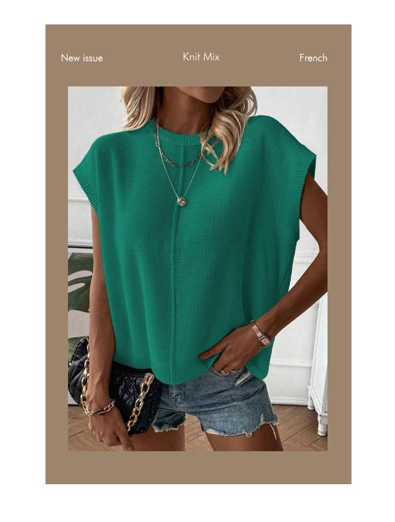 Spring Summer Elegant Versatile Knit Top, French Commute Casual Women's Round Neck Plain Hollow Out Loose T-Shirt