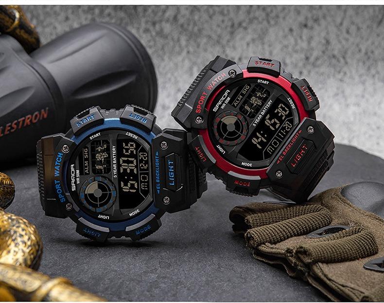 Sanda Fashion Waterproof Digital Watch for Youth, Dual Time, Stopwatch, Alarm, Luminous, Week Date, 12/24h, Casual Style, All Seasons