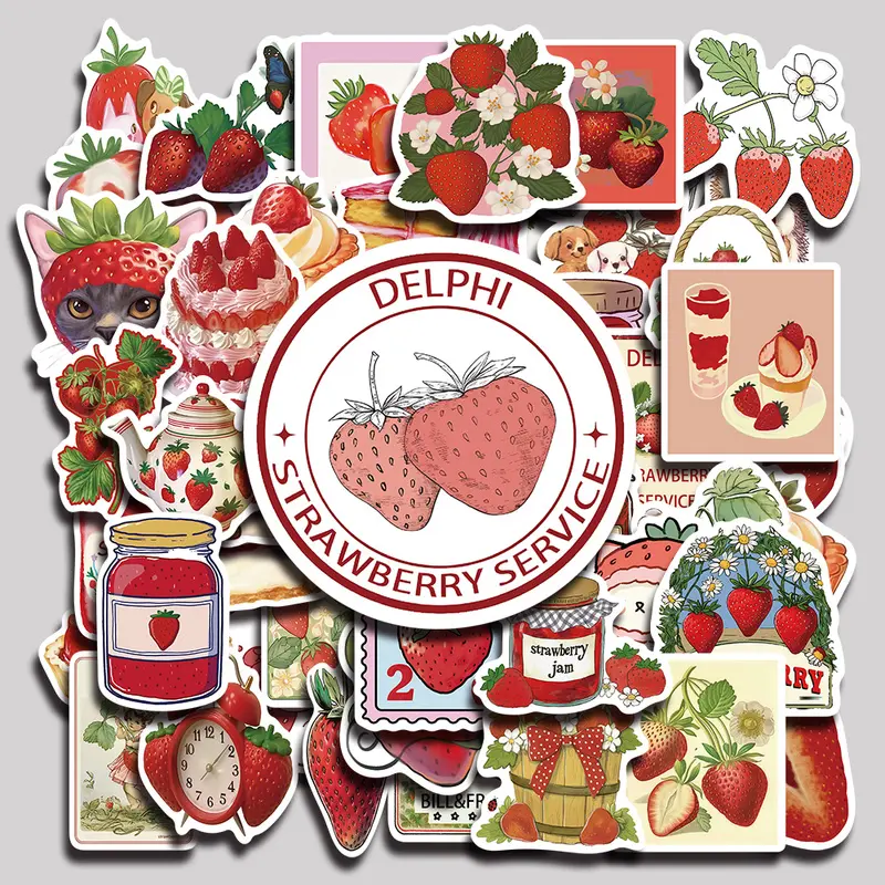 50PCS Strawberry Instagram Aesthetic Vinyl Stickers Pack for Laptop Water Bottle Phone Case Skateboard Journal Scrapbook DIY Decoration