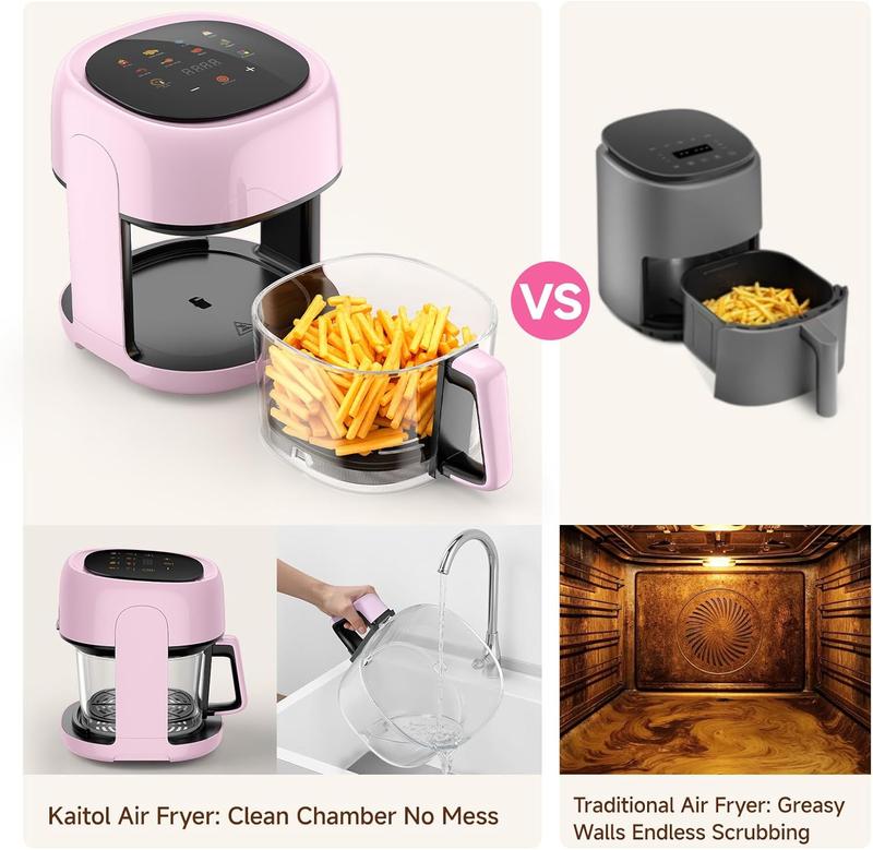Compact Space Saving 5QT Glass Air Fryer with View Window 8-in-1 Touch Control Dishwasher Safe Basket