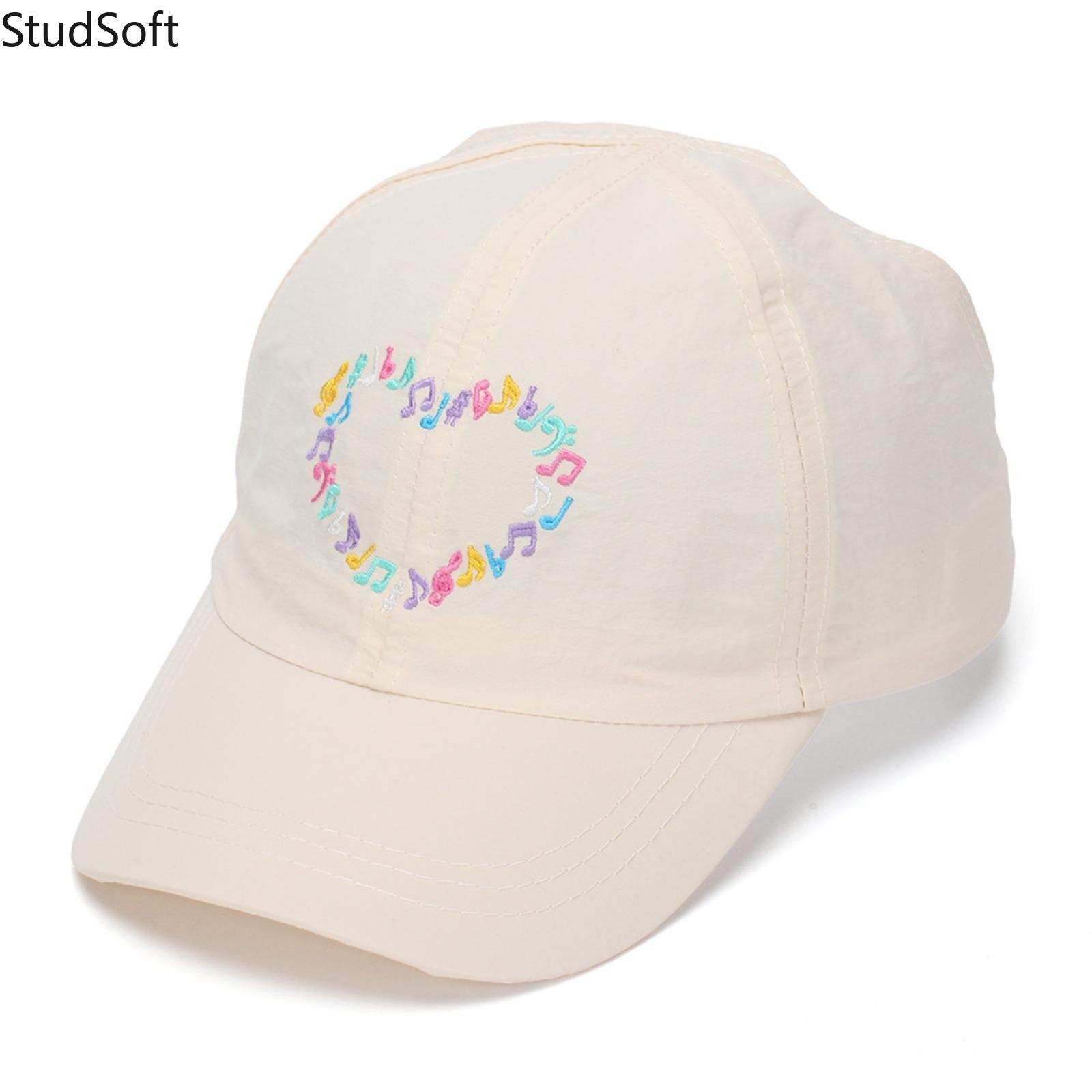 Kids' Cotton Ponytail Baseball Cap with Embroidered Music Note & Heart, Adjustable for Outdoor Casual Sports Wear, Embroidered Adjustable Caps