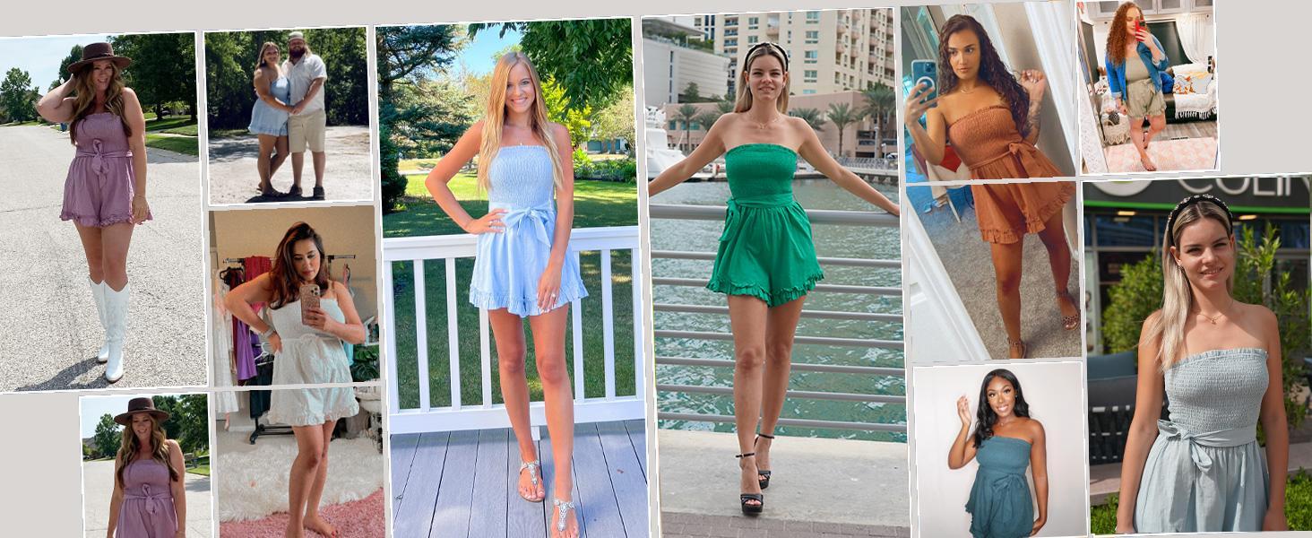 GRACE KARIN Women's Plain Cotton Linen Smocked Short Rompers, Casual Adjustable Spaghetti Strap Wide Leg Short Romper for Summe Ladies Clothes for Daily Wear Womenswear GRACE KARIN Women's Plain Cotton Linen Smocked Short Rompers, Casual Adjustable Spaghetti Strap Wide Leg Short Romper for Summe Ladies Clothes for Daily Wear Womenswear